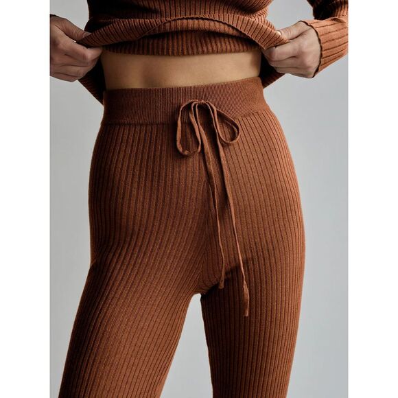 $118 Varley Mocado Rib Knit High Rise Leggings Pants Size Large Tortoise Shell - Picture 1 of 8
